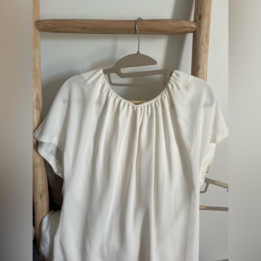 Ann Taylor White Ruched Blouse